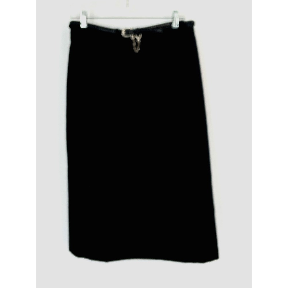 Sag Harbor 12P Lined Black 100% Wool‎ Midi Pencil Skirt Pleated Back Slit Belt